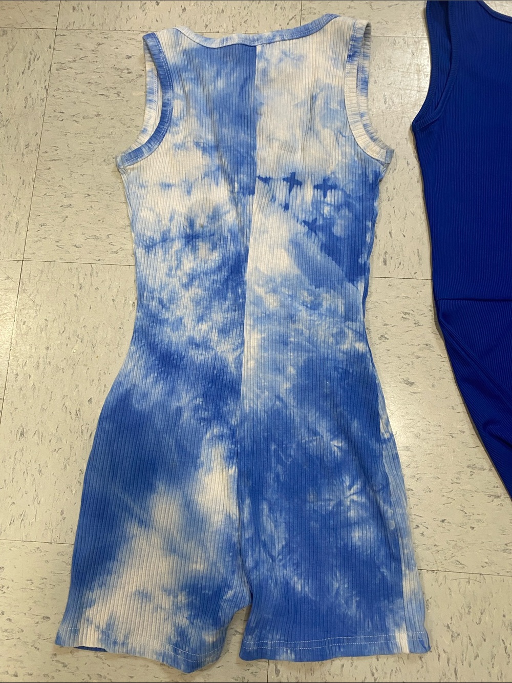 SHEIN women Royal & Tie-Dye Blue short Romper Set ribbed Xsmall xs bundle - Picture 7 of 8